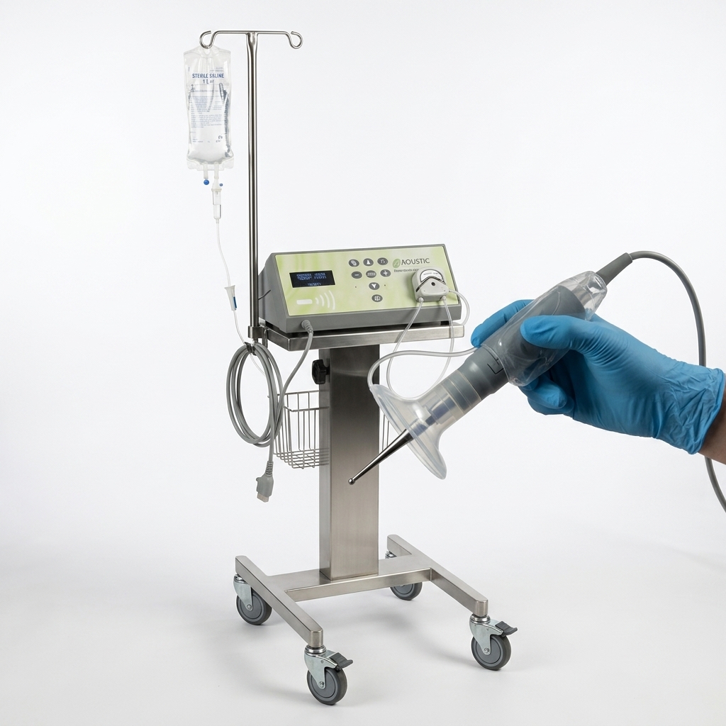 Arobella Qoustic Wound Therapy System on rolling cart with integrated IV fluid delivery