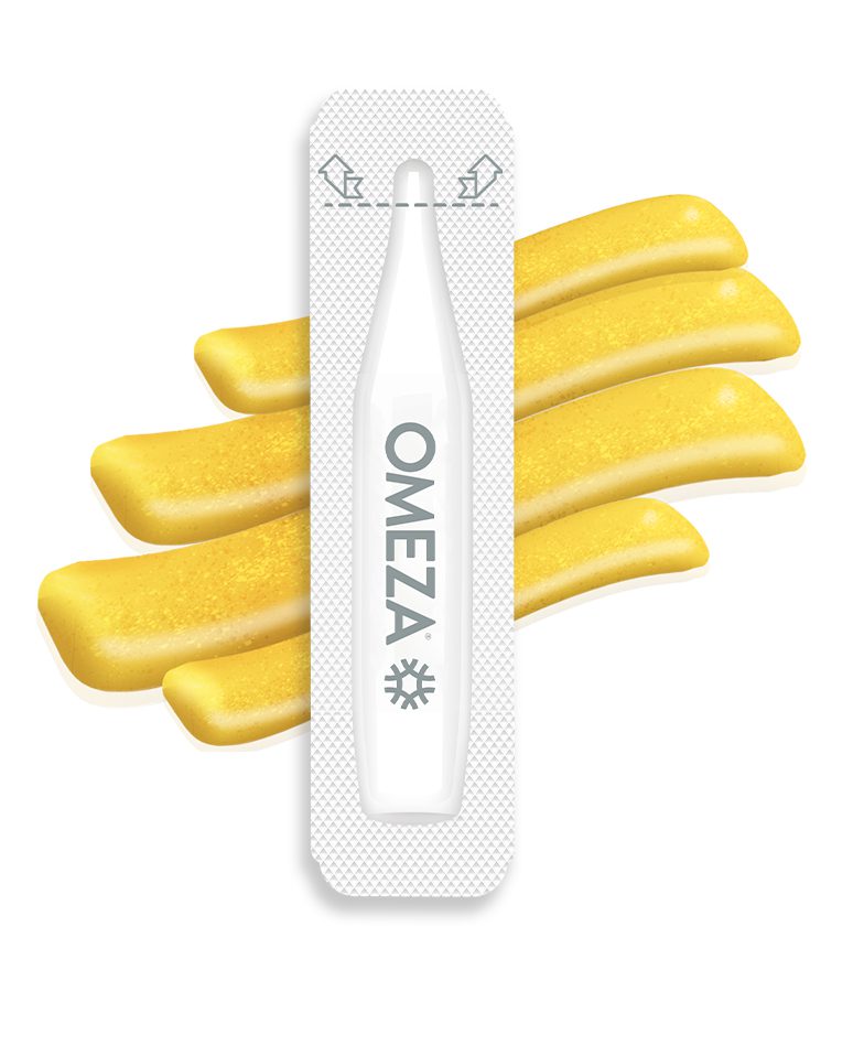 Omeza OCM sterile 1.6g single-use vial and foil pouch packaging